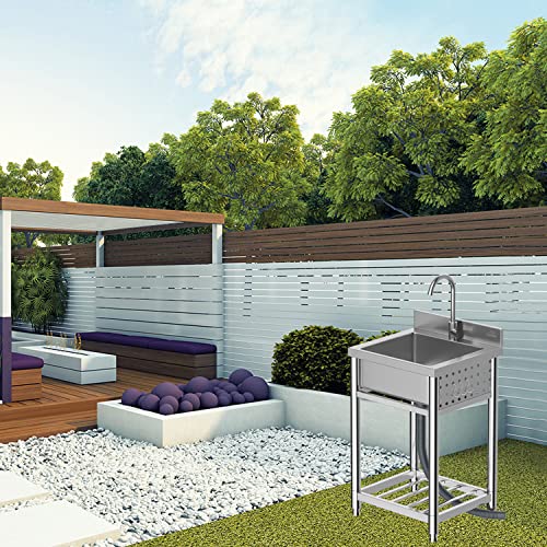 Kenpiko Utility Sink,Stainless Steel Sink,Outdoor Sink,Camping Sink,Laundry Room,Backyard, Garages,Free Standing Sink For Indoor Outdoor, With Storage Shelves&Drainer Unit Faucet Combo With Strainer #TOP5