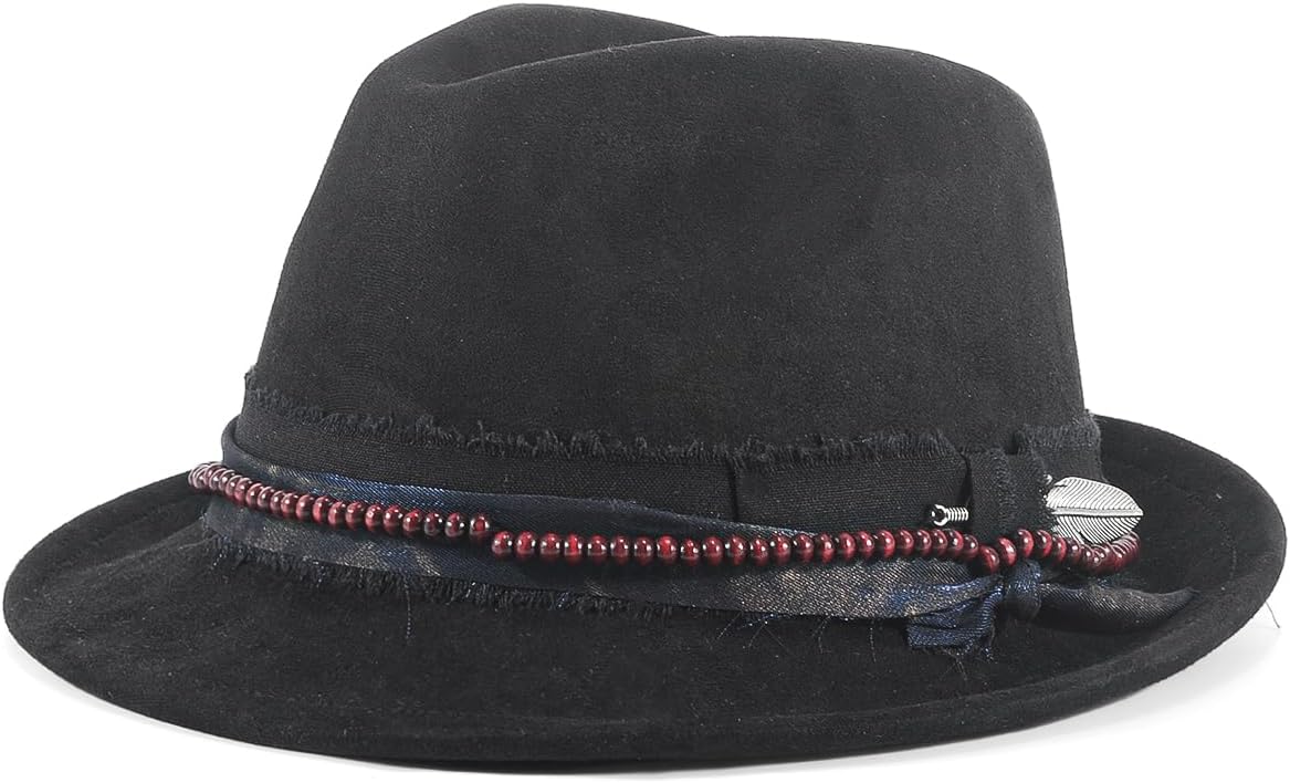 Fedora Trilby Hats for Men Women Handmade 1920s Classic Short Brim Hat with Feathers Unisex