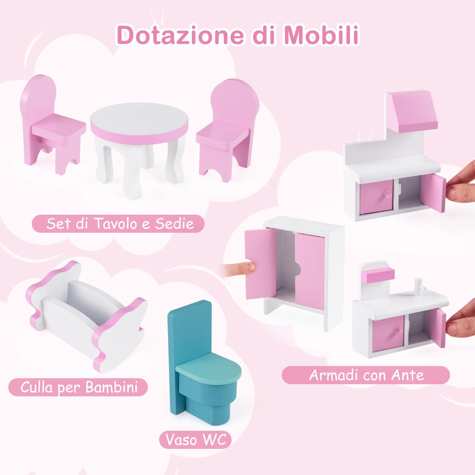 RELAX4LIFE Casa delle Bambole in Legno, 3 Piani, 5 Stanze, Mobili Rimovibili, Design Multicolore, Giocattolo Educativo per Bambini(Tre Piani delle Scoperte)