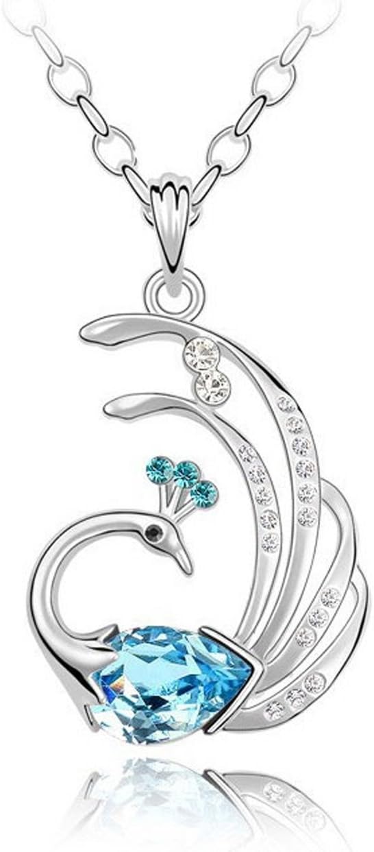 Shining Diva Genuine Austrian Crystal 18k White Gold Plated Peacock Pendant Necklace Gift For Women & Girls