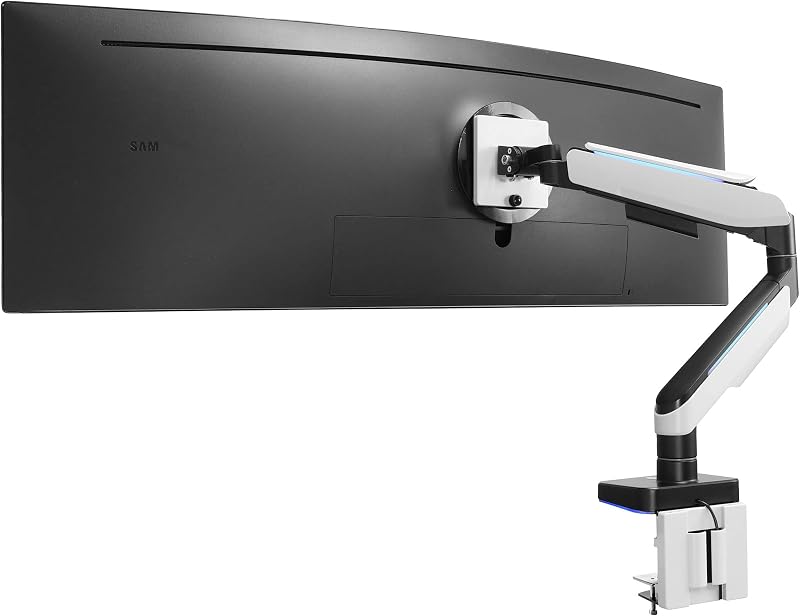 Heavy-Duty Ultrawide Monitor Arm up to 49”, 44 lb Capacity, Desk Mount for Curved & Widescreen Monitors, Compatible with Samsung Odyssey G9, Gas Spring, RGB Lighting, VESA 75x75 & 100x100