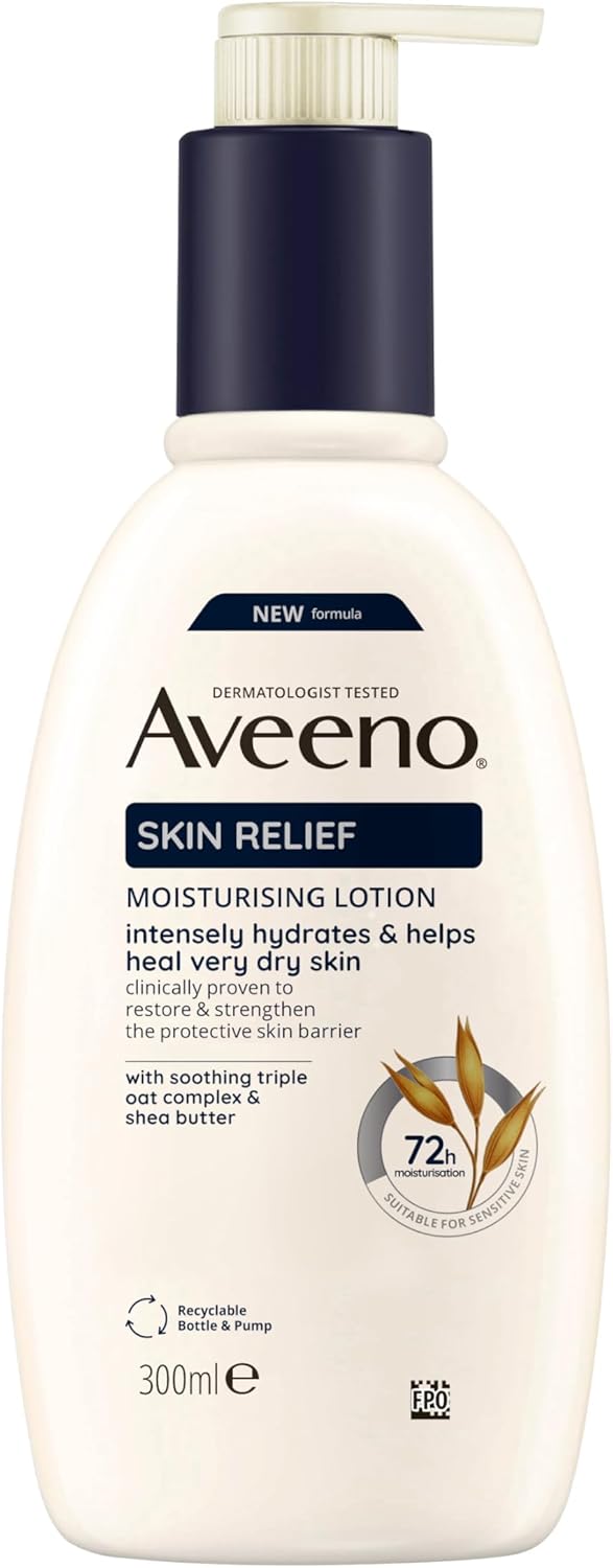 Aveeno Skin Relief Hydraterende bodylotion (300 ml), parfumvrije bodylotion voor zeer droge huid, natuurlijke huidverzorging met rustgevende haver en sheaboter, veganistisch