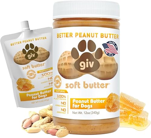 Mantequilla de maní para perros, de grado humano natural, solo 2 ingredientes (cacahuetes y miel) golosinas para perros, perfectas para bolsas de