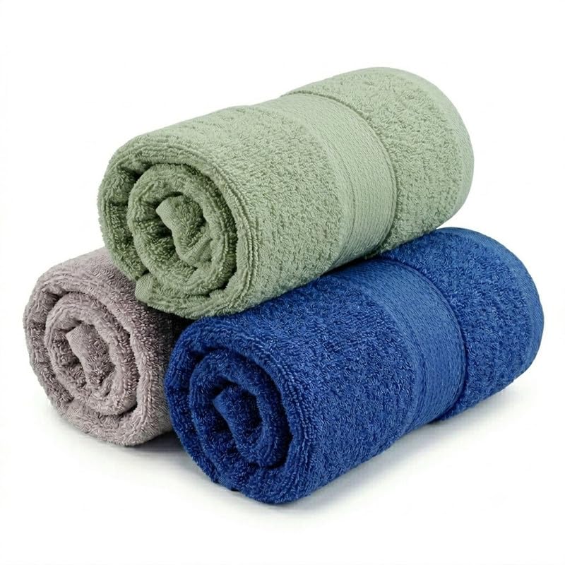 Image of TowelWala Premium Hand Towel Soft Absorbent Quick Dry (Blue /Grey /Green) | Premium 550 GSM cotton with woven border-quick drying and perfect for bathroom, kitchen, gym, and travel.