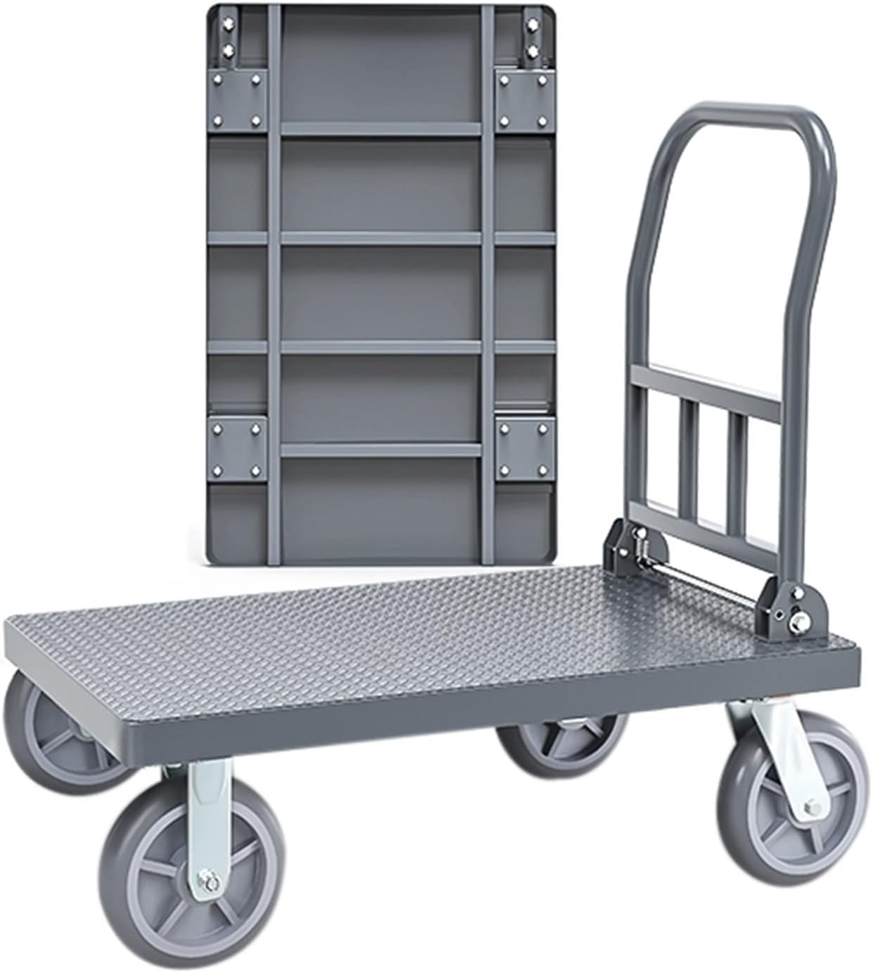 KFGISD, Hand cart with Folding Steel Platform,Push cart Foldable Heavy Duty, Non-Slip Surface, Maximum Load 600 kg with 4 Wheels,Hand Trolleys(75 * 50 * 91cm)