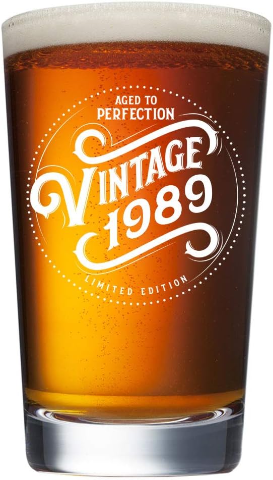 32nd Birthday Gifts for Men Women - 1989 Vintage 16 oz Beer Pint Glass - 32 Year Old Gifts for Beer Lovers - Craft Beer Gifts for Men Women - Drinkers Gifts - Gag Funny Humorous Unique Personalized