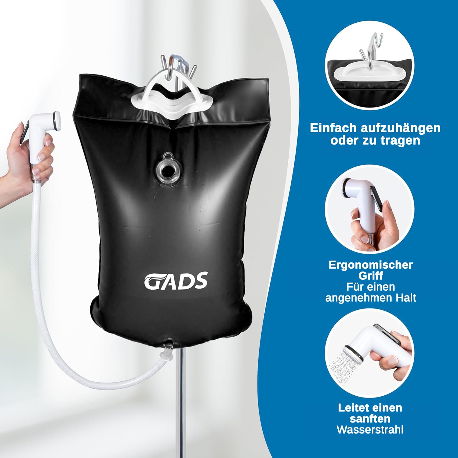 Aufblasbares Haarwaschbecken mit 9L Tragbarer Haarwasch- & Campingdusche – Komplettes Haarwasch-Set für Bettlägerige, Senioren, Pflege, Dreadlocks, Zuhause, Reisen & Camping – Schwarz
