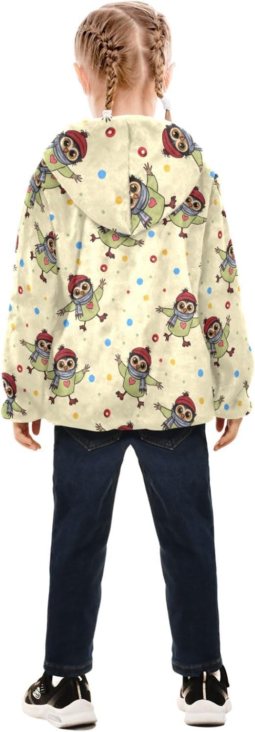 Girls Hoodie Outfit Owl Pattern Zipper Sweatshirt Coat Fleece Jacket for Kids 3-10T