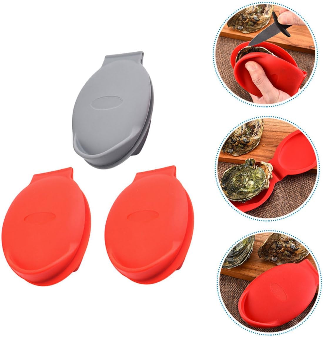 3pcs Oyster Shucking Tool Silicone Oyster Opener Clips for Clams Shellfish Lightweight Kitchen Gadget Gray Red Easy to Use Clean and Store