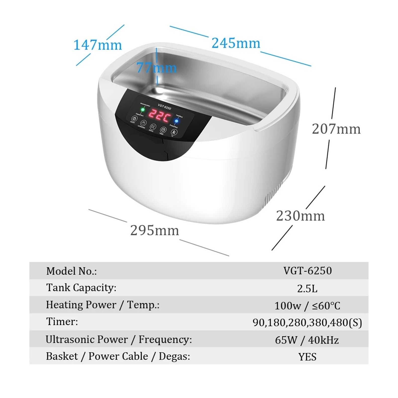 Macchina Pulitrice A Ultrasuoni Bagno di Pulizia Ad Ultrasuoni Digitale 2500ML for La Cucina di Casa, Lavare Frutta, Bicchieri, Protesi, Stoviglie, Gioielli, Orologi