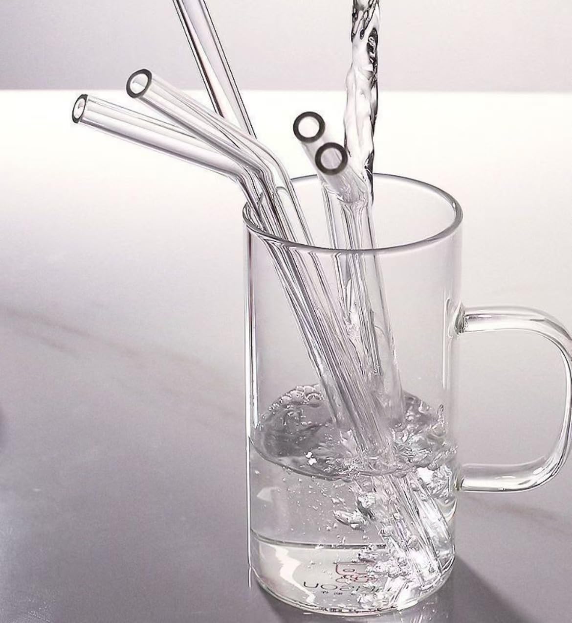 12 Pailles En Verre Réutilisables 17,8cm - 10 Incurvées + 2 Brosses - Borosilicate