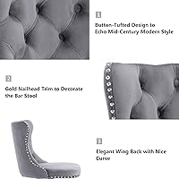 Vista 71 de Aoowow Juego de 2 taburetes de bar giratorios, taburetes de bar ajustables con respaldo de terciopelo copetudo, sillas de bar modernas tapizadas