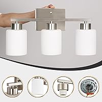 Vista 7 de Accesorios de iluminación para baño de níquel cepillado, lámpara de tocador moderna de 3 luces sobre espejo, apliques de pared con pantallas