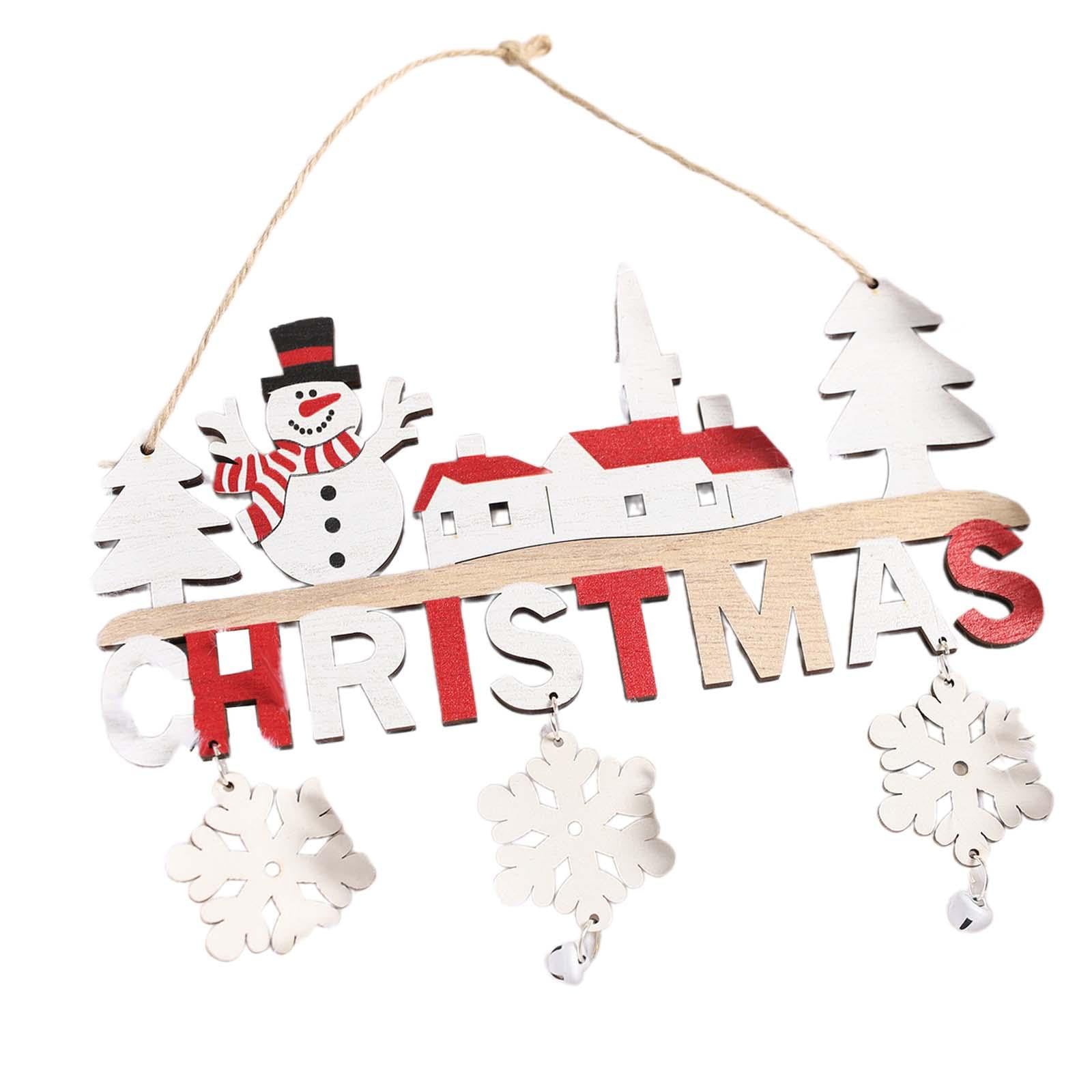 SM SunniMix 2X Wooden Christmas Hanging Pendant,Door Hanging Sign Winter Wall Plaque Sign with Bells for New Year Indoor Farmhouse Fireplace