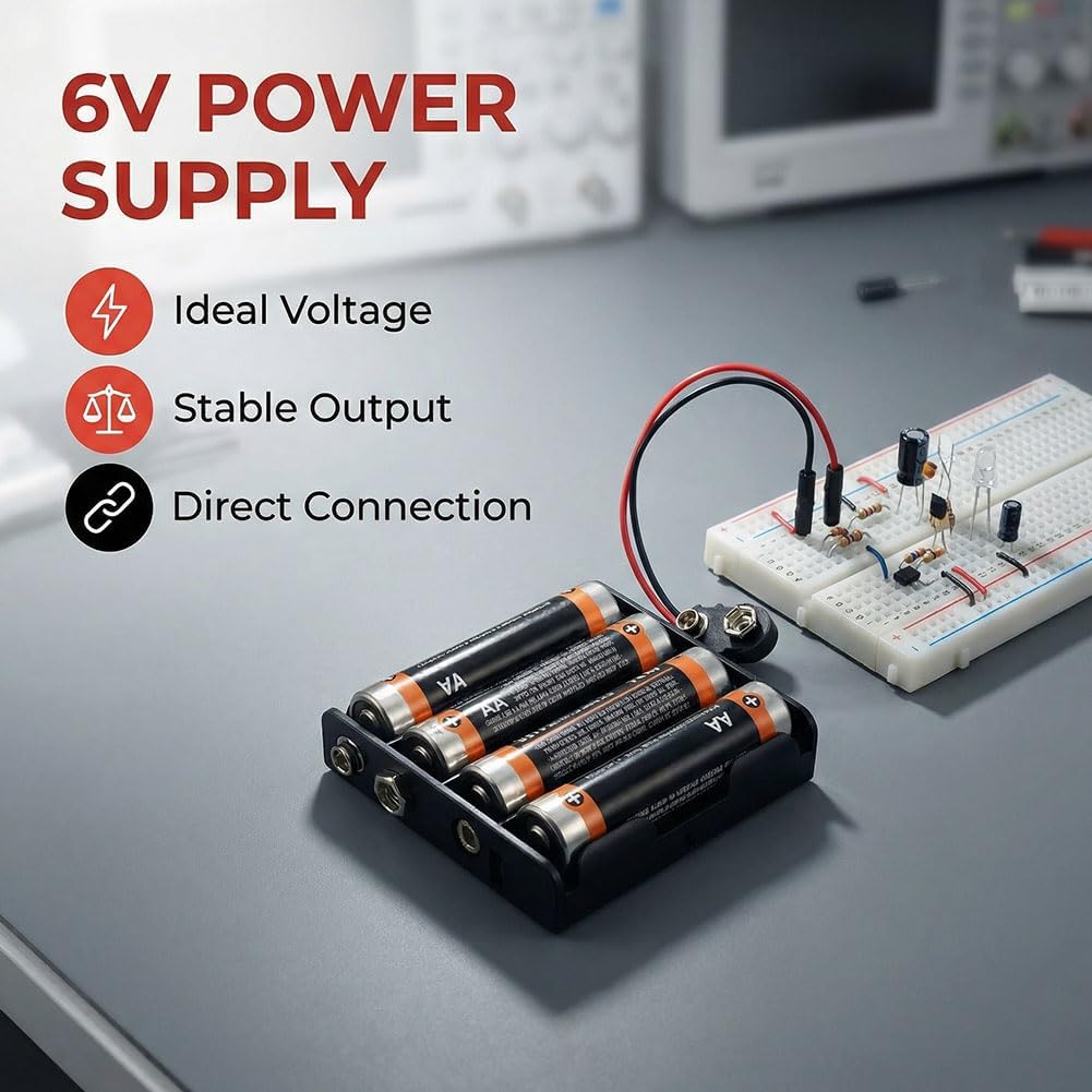 6Pcs 4 AA Battery Holder Leads 4 x 1.5V(6V) with 6Pcs 9V I Type Battery Snap Connector Used in E-Locks,Safes,Student Experiments, Hobbiest or Replacement Projects (Total 12PCS)