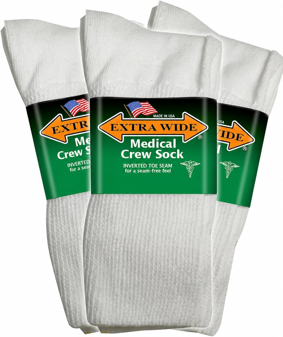 Extra Wide Medical Crew Socks - Superior Stretch, Odor Control, Wide Foot, Ankle & Calf - 3 Pack, Up to 6E Width - USA
