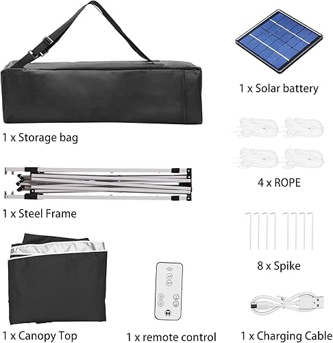 Miniatura 6 de Tienda de campaña con toldo desplegable de 10 x 10 pies, luz LED, portátil, para fiestas de fiesta, color negro