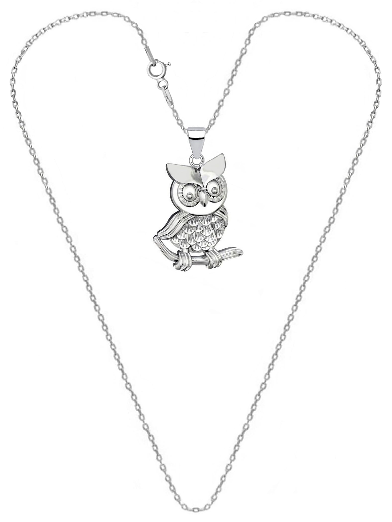 Goldene Hufeisen Pendentif hibou sur branche avec chaîne en argent 925 véritable pour filles, femmes et enfants