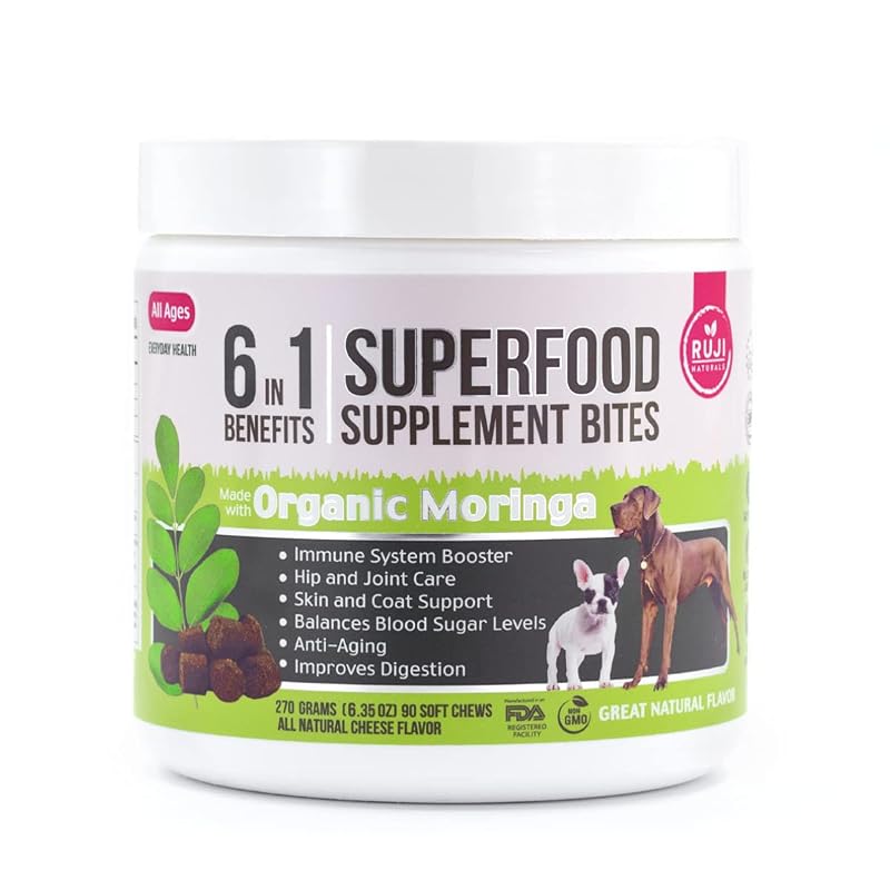 Multivitamínico para Cães com Moringa Orgânica e Sabor Queijo Ruji Naturals – 90 Unidades Mastigáveis