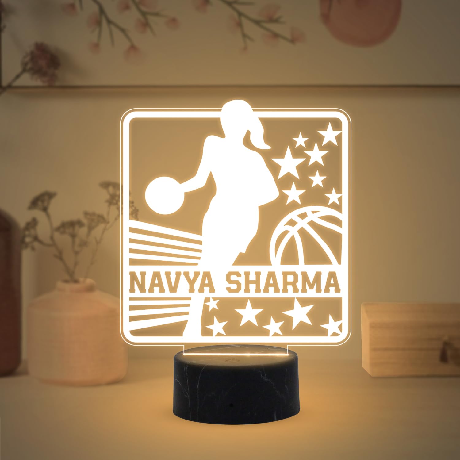 3D Illusion Girl Playing Basketball Night Lamp with Warm White Light & USB Powered | Personalized with Name | Gift for Basketball Player & Lover-image-42