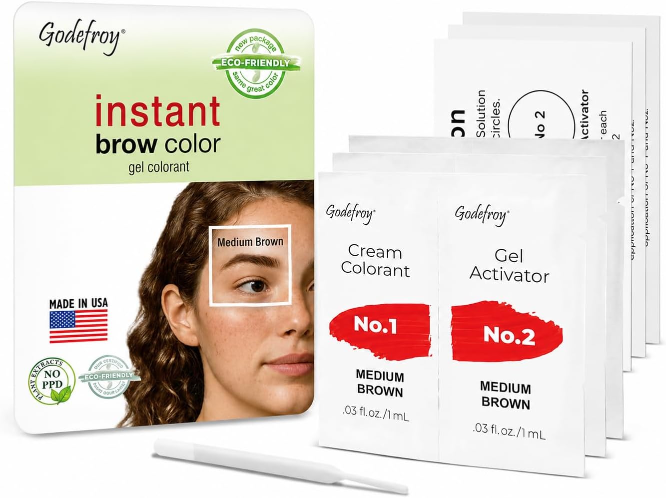 Fast Acting Temporary Instant Brow Color, 12 Applications Per Package, Salon Quality Results, Medium Brown