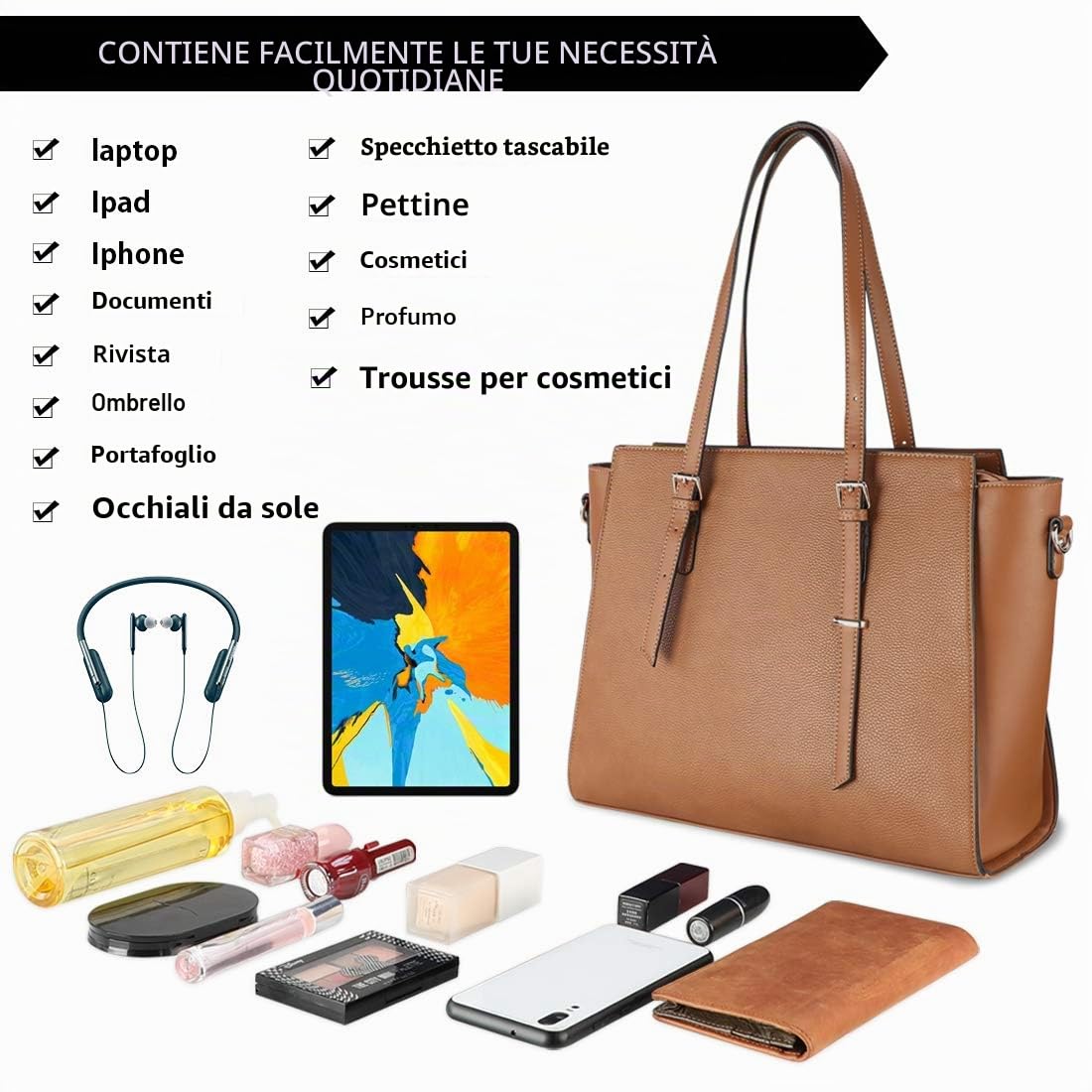 NEWHEY Borsa Lavoro Donna Porta PC 15.6 Pollici Grande Borsa a Tracolla Tote per Computer da Impermeabile in Finta Pelle