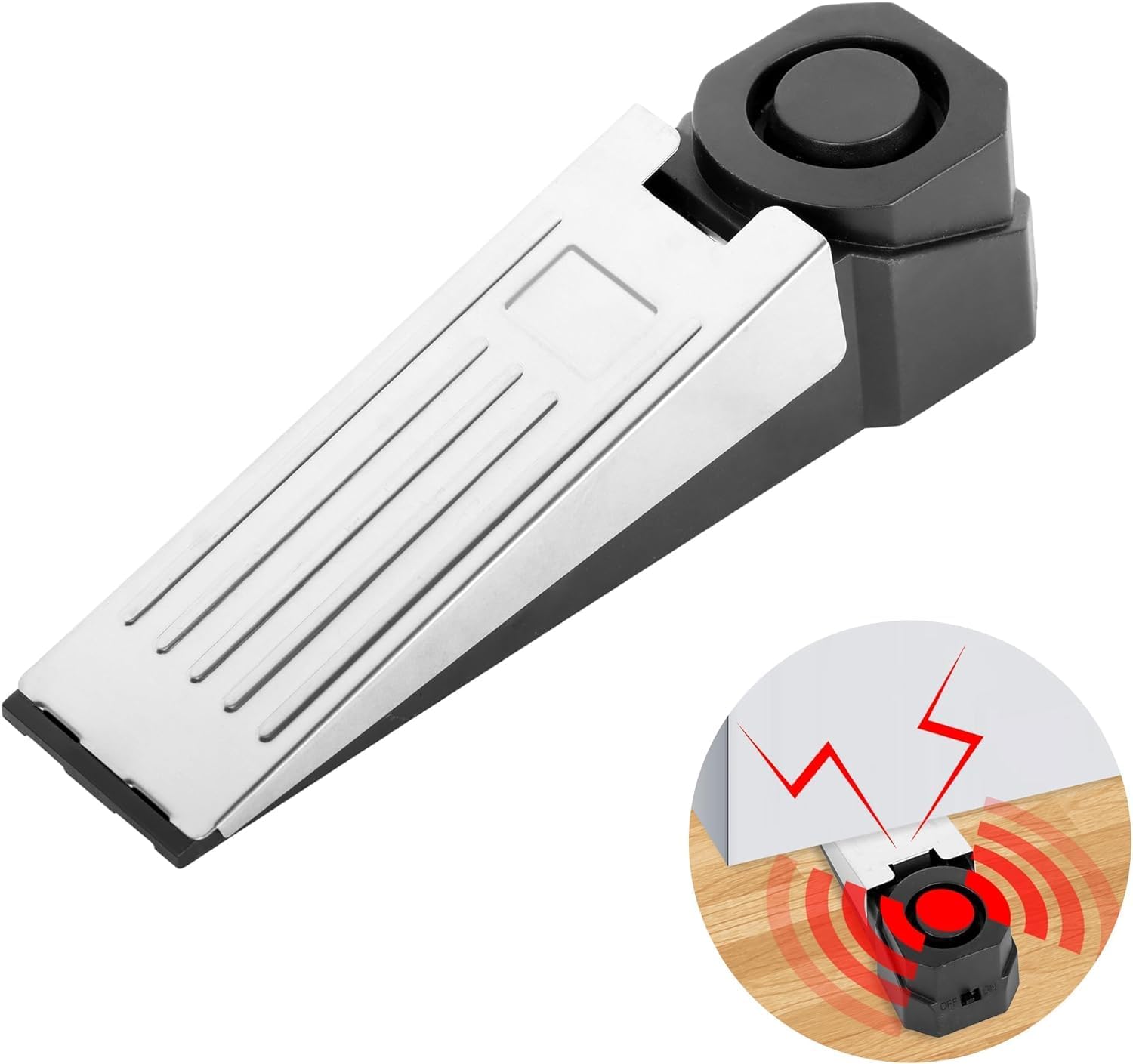 Kshavi Door Stop Alarm Security Alarm with 95dB Loud Wedge, Non-Skid Pad, Compact Alarm Great for Home Apartment Traveling Security Door Stopper Alarm Door Safety Tools, (Battery not Included) (1PCs)