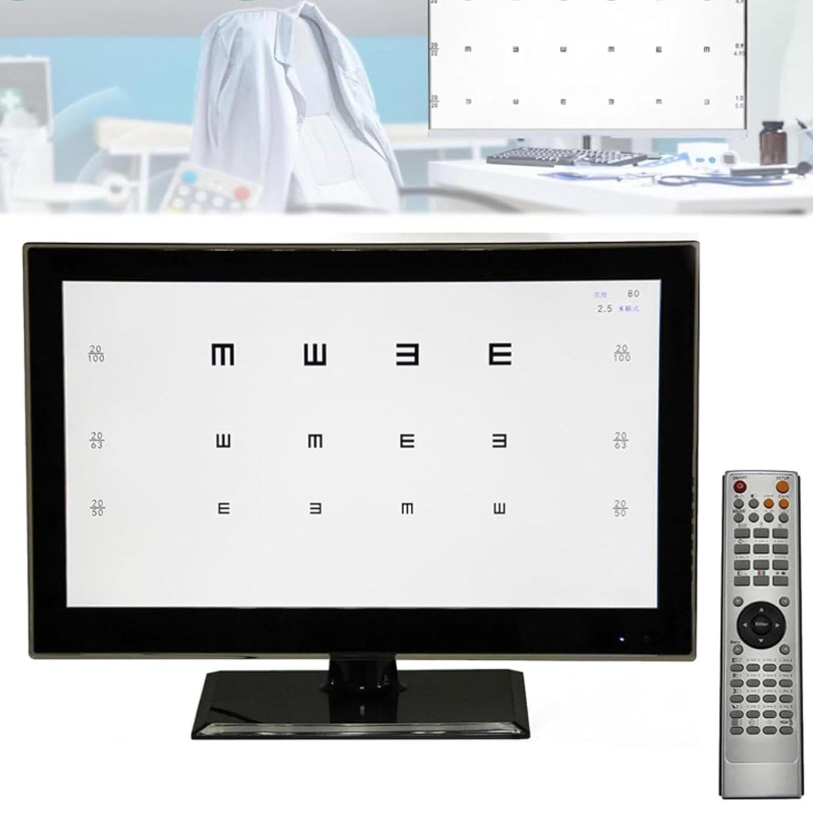 Tableau d'acuité visuelle numérique LCD électronique pour test d'optométrie à télécommande
