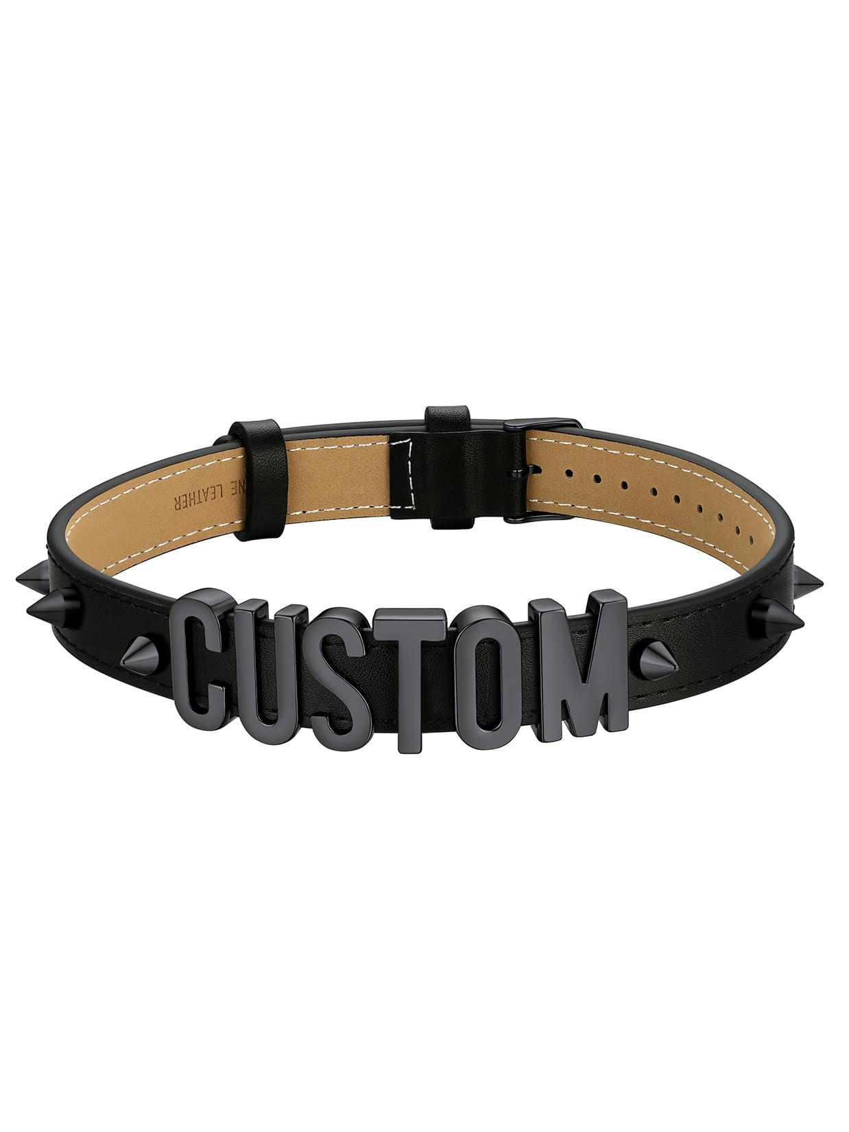 U7 Leder Spikes Nieten Choker Halskette Punk für Damen Mädchen Kette Lederhalsband mit Buchstaben Namenkette Charms DIY Lederkette Chocker Collier Halsband Personalisiert Modeschmuck Accessoires