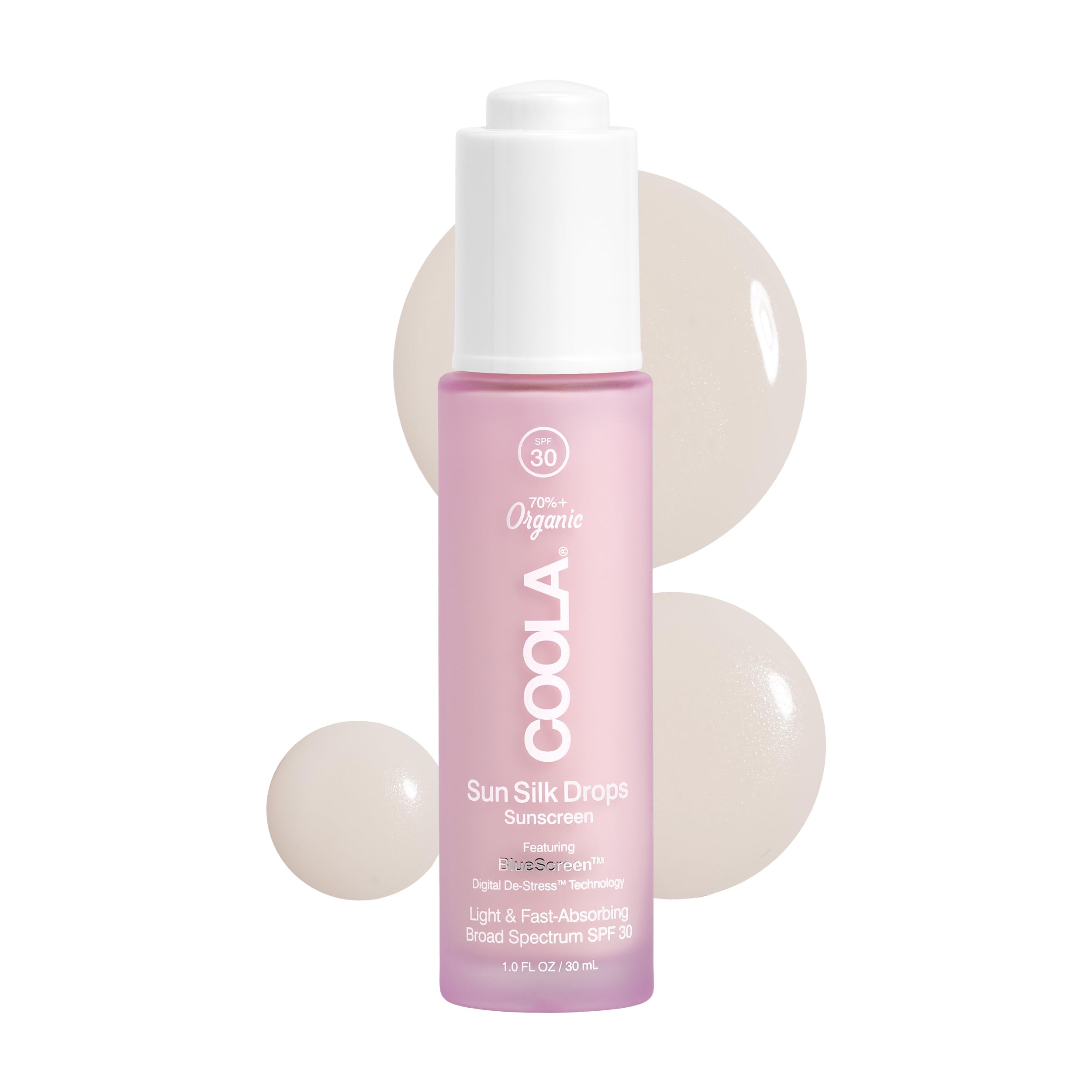 Organic Sun Silk Drops and Face Moisturizer with SPF 30, Dermatologist Tested Sunscreen with Plant-Derived BlueScreen Digital De-Stress Technology, 1 Fl Oz