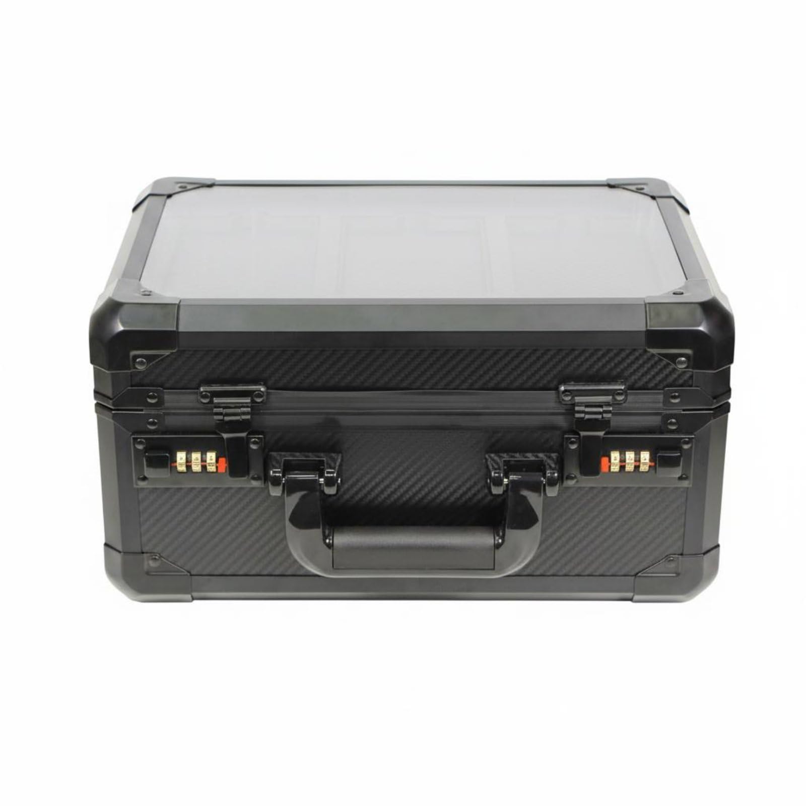 ATORSE Transparent Lid Aluminum Card Briefcase Wear-Resistant PSA Card Carrying Case Carbon Fiber Finish Shockproof for Investors, Travel, 3-Slot Double Layer-picture-24