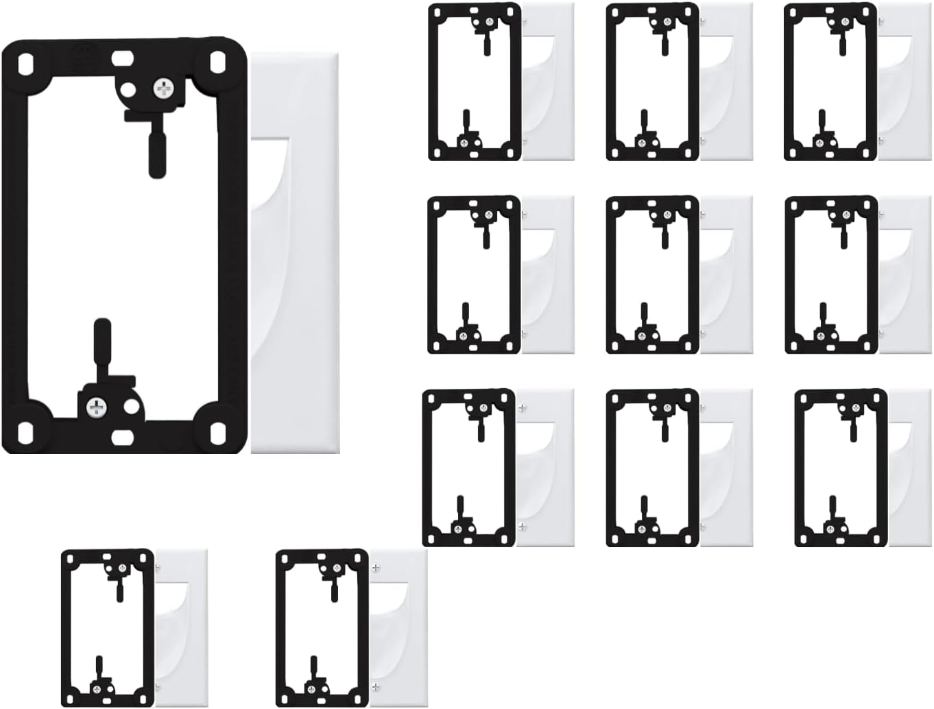 12 Pack Wall Plate & 12 Pack Bracket Single Gang - in Wall Cable Management Kit - Recessed Cable Wall Plate Pair with Single Gang Low Voltage Mounting Bracket - Decorator Cover for Low Voltage Cables