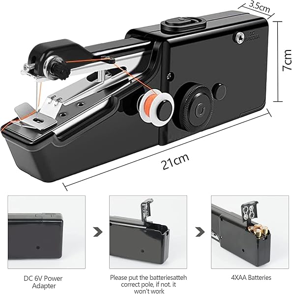 Handnähmaschine, Tragbare Mini-Nähmaschine, Kabellose Tragbare Elektrische Handnähmaschine Mit Nähzubehör für Anfänger, Schnell Zu Nähen Geeignet,für Kleidung,Stoffe,Cutains,Home Travel(schwarz) - 2