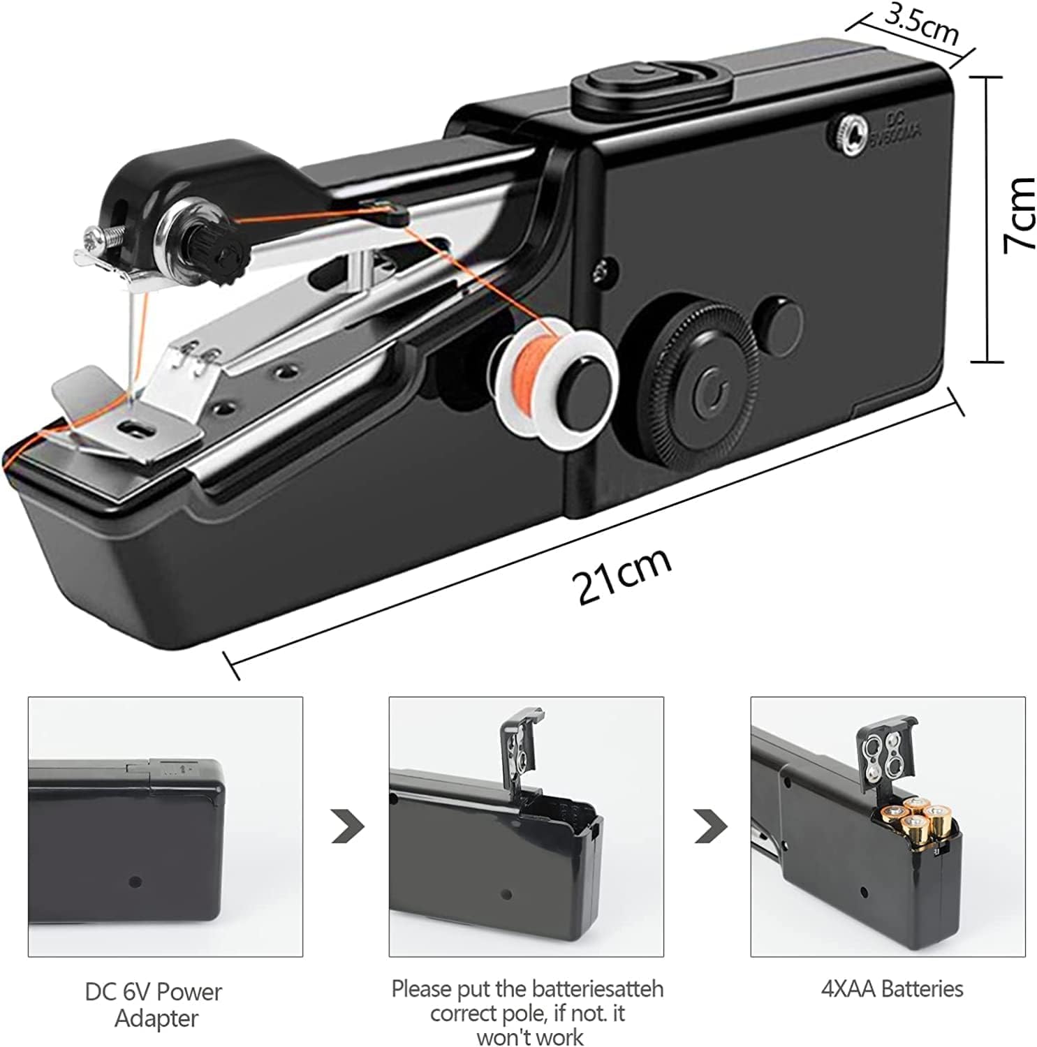 Handnähmaschine, Tragbare Mini-Nähmaschine, Kabellose Tragbare Elektrische Handnähmaschine Mit Nähzubehör für Anfänger, Schnell Zu Nähen Geeignet,für Kleidung,Stoffe,Cutains,Home Travel(schwarz) - 2