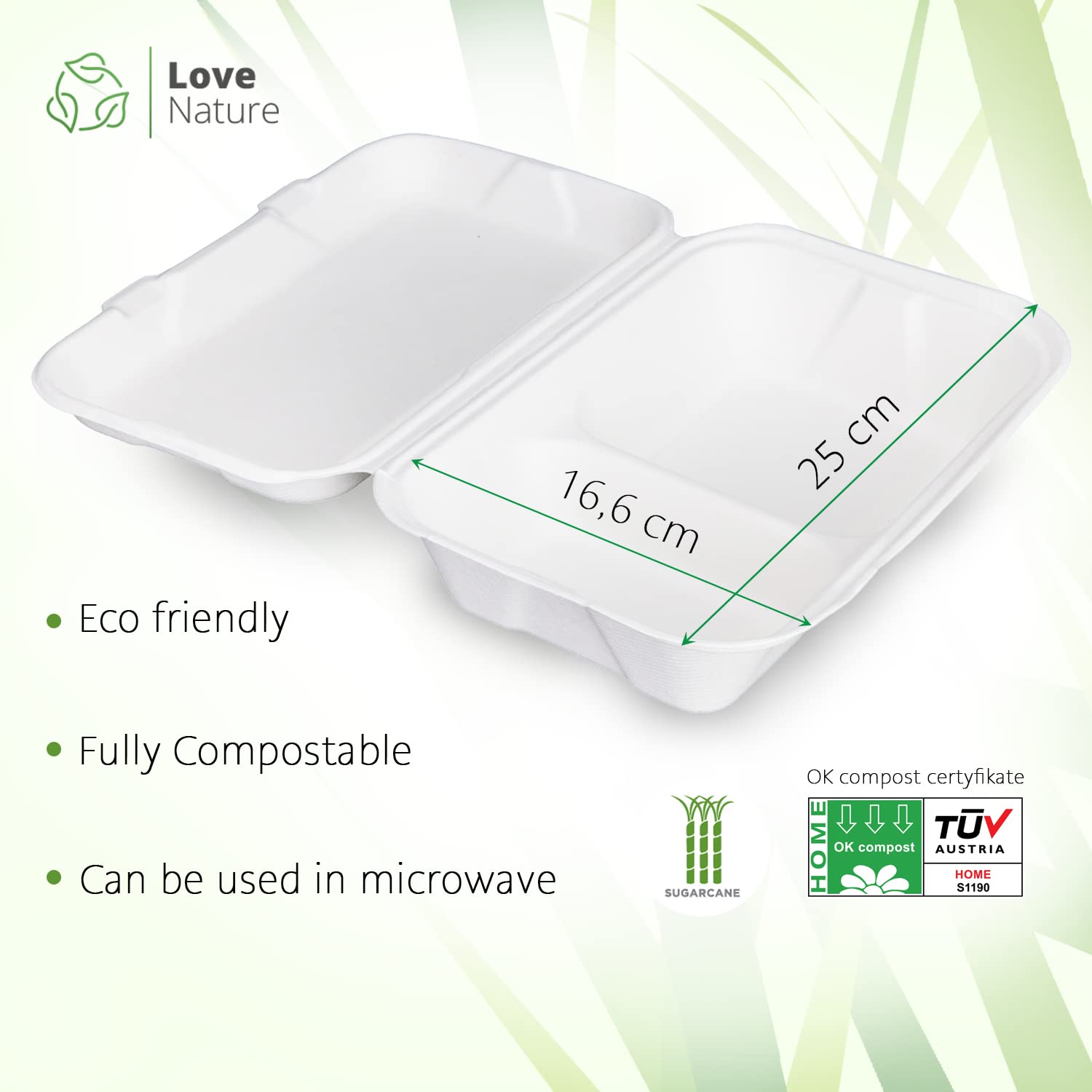 Love Nature Écologique Boite Alimentaire Jetable 2 Parties 50 Pièces - Vaisselle Jetable - Emballage Alimentaire - Boite Repas Jetable - Packaging Alimentaire de Canne Sucre