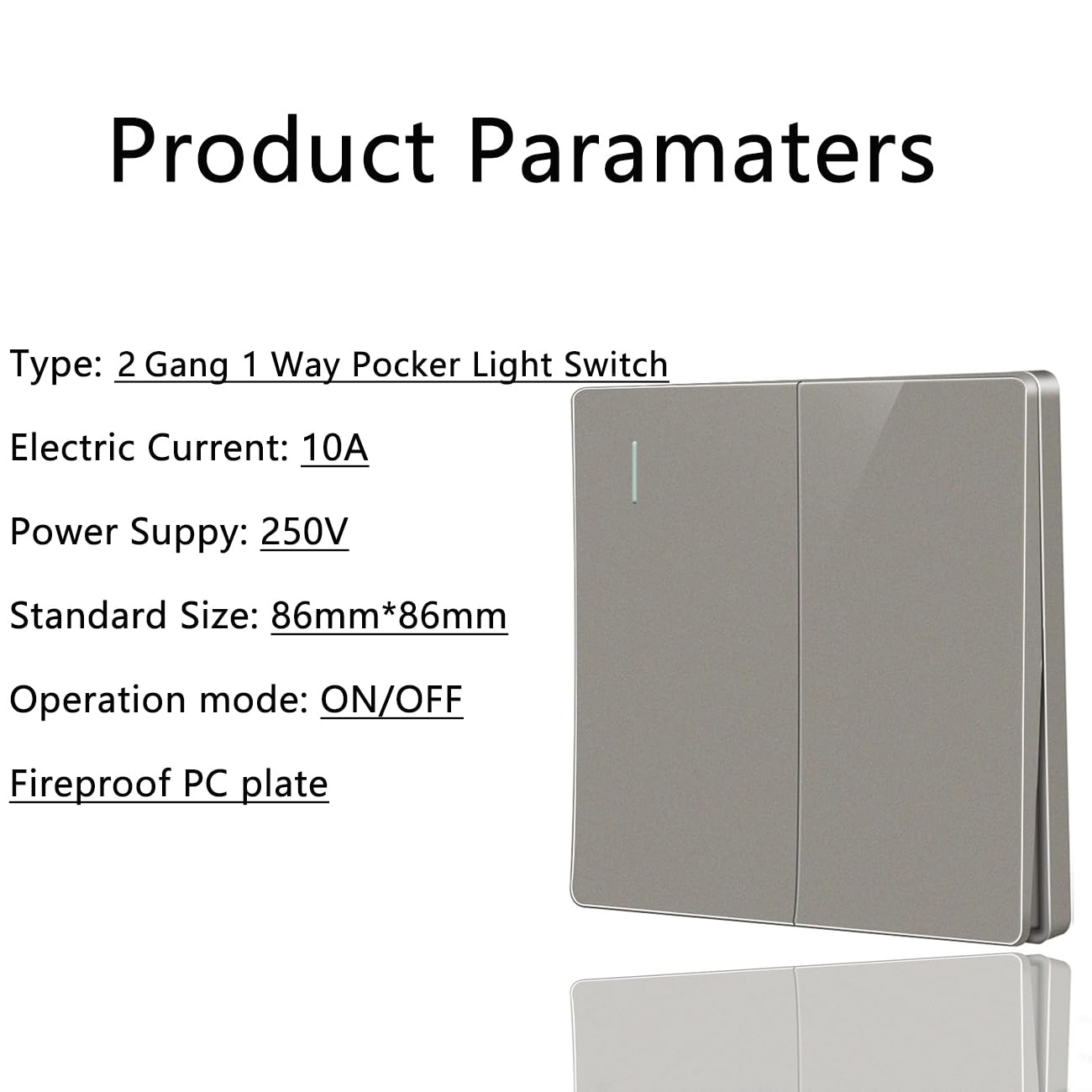ZFQ Big Rocker Button Switch Grey Wall Panel Electrical Double Light Switch, 2 Gang 1 Way, 10A 250V - Image 3