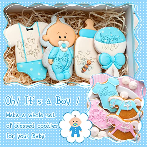 Yungyan 9 Pcs Baby Shower Fondant Embosser For Boys 3D Design Light Blue Cookie Stamp Baking Acrylic Party Decorating Topper Icing Cake Cupcake Chocolate Biscuit #TOP3