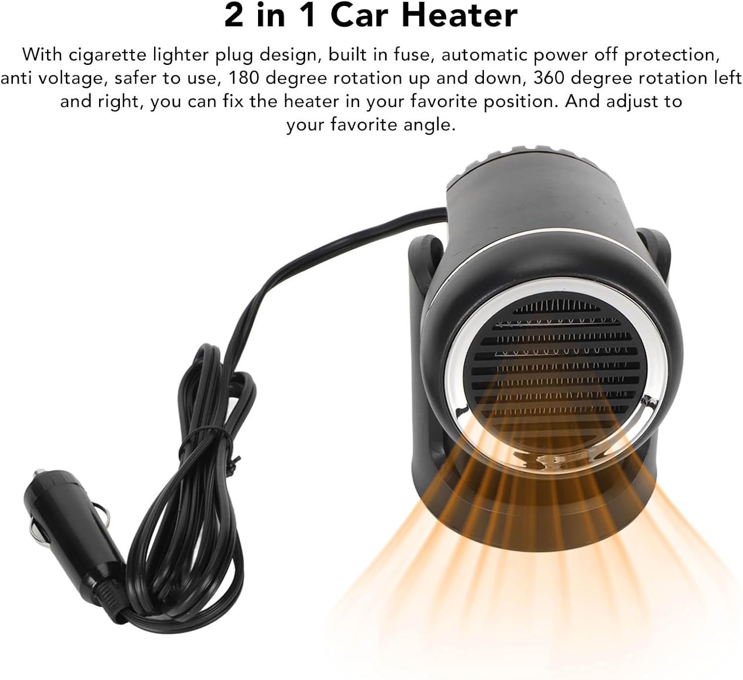 2 in 1 Car Heater, 12V 120W Car Heater, Fast Heating and Cooling Fan Rotatable Portable Car Heater Fan with Cigarette Lighter Plug