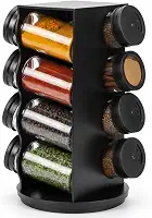 Porta Temperos Giratório com 8 Potes de Vidro 80ml Preto, Organizador de Condimentos para Cozinha, Ideal para Bancada e Armário, Organização e Praticidade