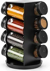 Porta Temperos Giratório com 8 Potes de Vidro 80ml Preto, Organizador de Condimentos para Cozinha, Ideal para Bancada e Armário, Organização e Praticidade