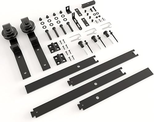 Vista 24 de DonYoung Kit de herrajes para puerta de granero plegable de 40 pulgadas para 2 puertas, rodillo de montaje lateral resistente para un deslizamiento
