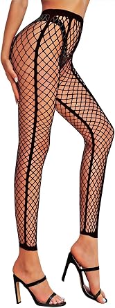 LUCKELF Womens Stripe Fishnet Tights Sexy Footless Stockings High Waist Fishnets Plus Size Pantyhose