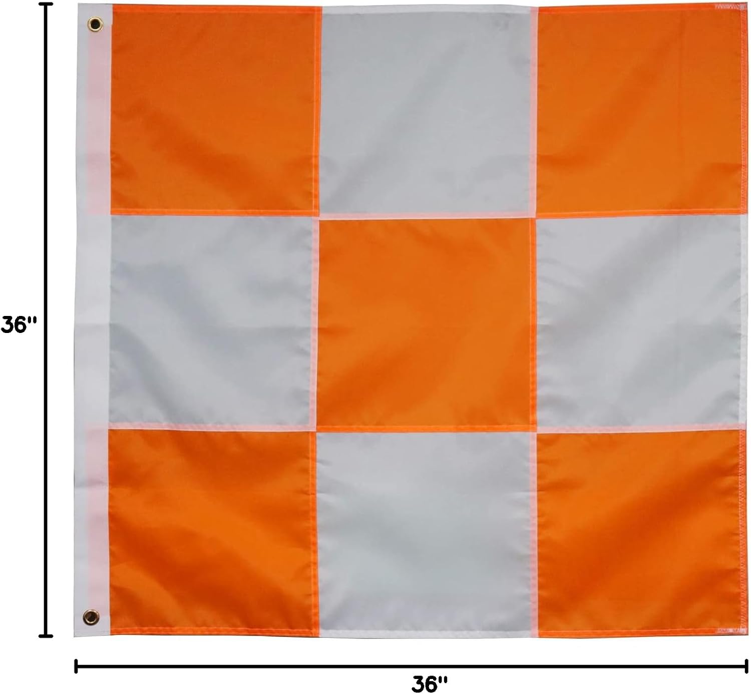 Premium Airport Flag 5 Pack Orange and White 36 x 36 Inch- Longest Lasting Oxford Nylon 210D | Edge Double Row Reinforcement Suture | Airfield Vehicle Safety Flags Decoration Gift Yard House Banner