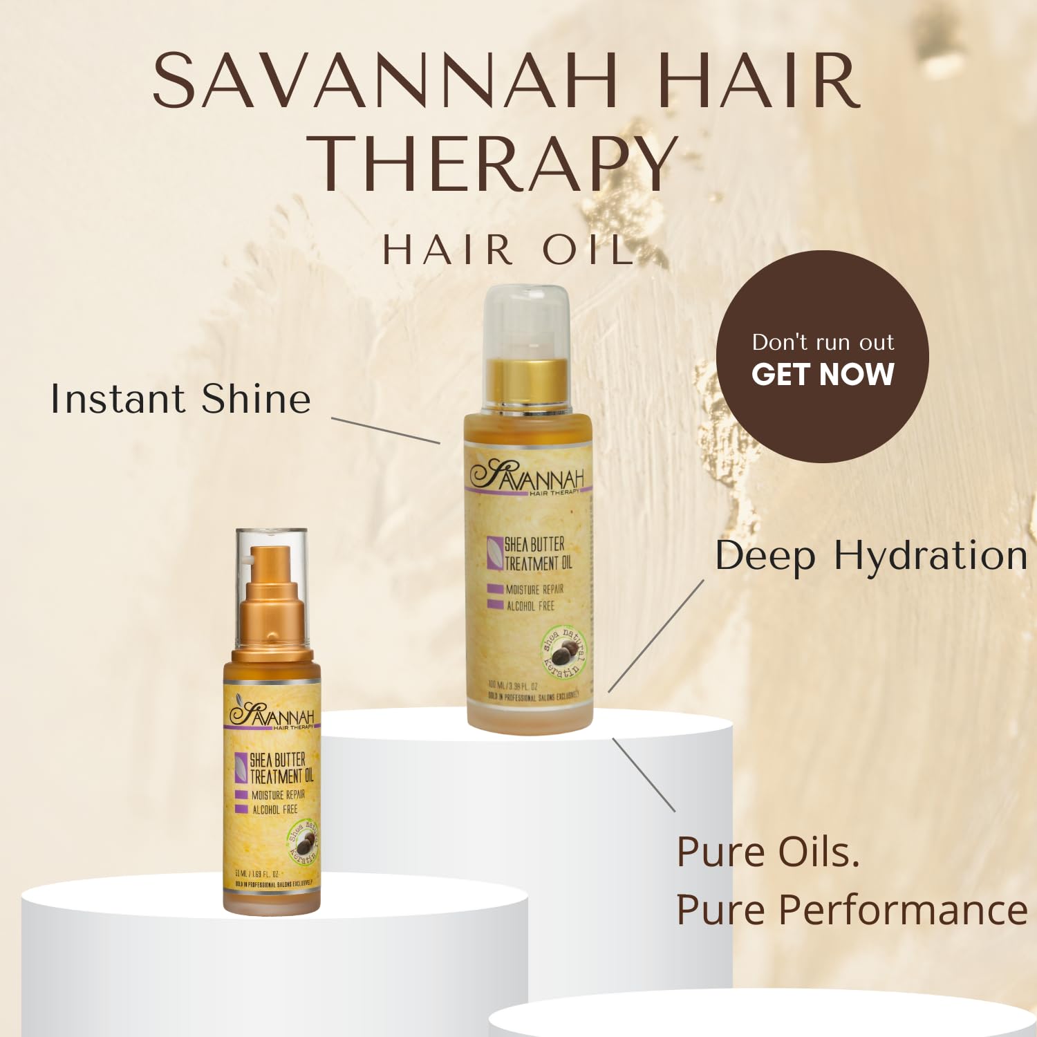 Savannah Hair Therapy Hair Oil with Shea Butter & Keratin- Restore, Revive, Nourish for Dry, Damaged & Color Treated Hair, 3.38 Fl Oz/100 ml - Image 3