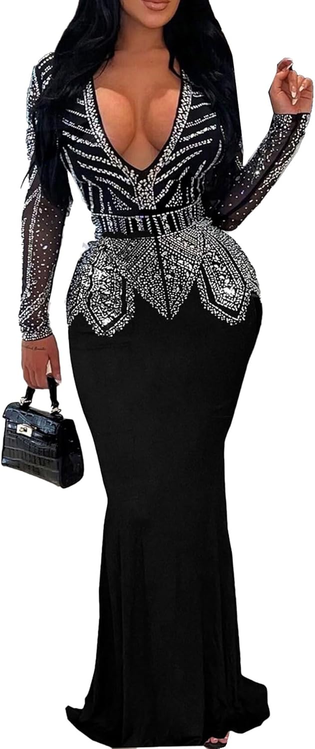 Nagfar Women Rhinestone and Sequin Birthday Party Sexy Club Night Out Holiday New Years Formal Dress