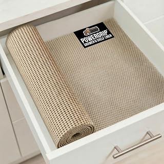 Gorilla Grip PowerGrip Non-Adhesive Drawer Shelf Cabinet Liner 12x20ft Beige - Thick Slip-Resistant Easy Cut