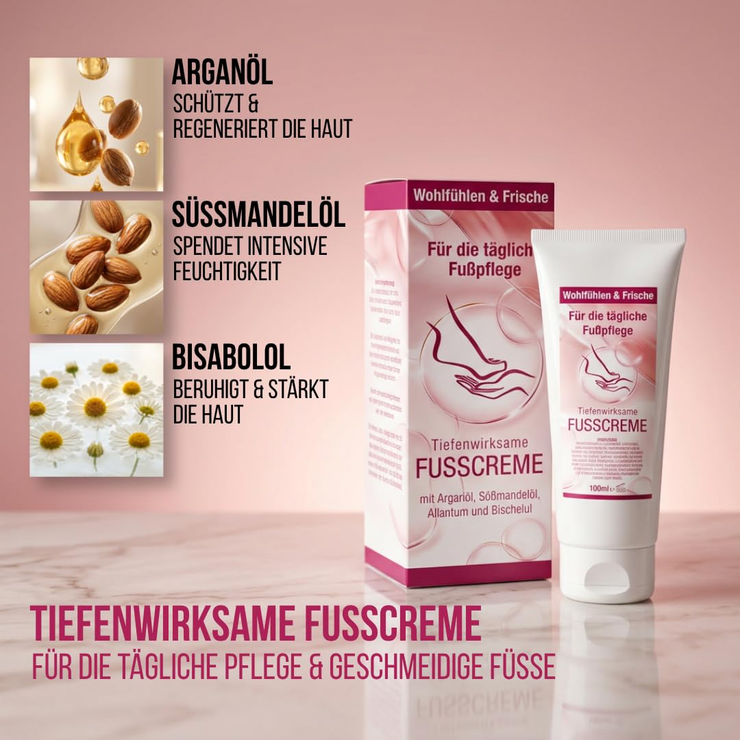 FußKomfort Fußpflegeset 3-teilig – Fußcreme & 20% Urea Creme gegen Hornhaut + Kühlendes Bein- & Fußgel mit Menthol – Intensive Pflege für trockene Füße, rissige Haut & müde Beine – 3x100 ml