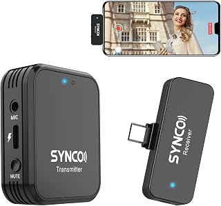 Microphone Smartphone sans Fil, SYNCO G1T 2.4GHz Micro Cravate Wireless avec 1*Émetteur 1*Récepteur & Connecteur de Type-C pour Phone Android & Appareils Type-C,Microphone-Cravate-Smartphone-sans-Fil