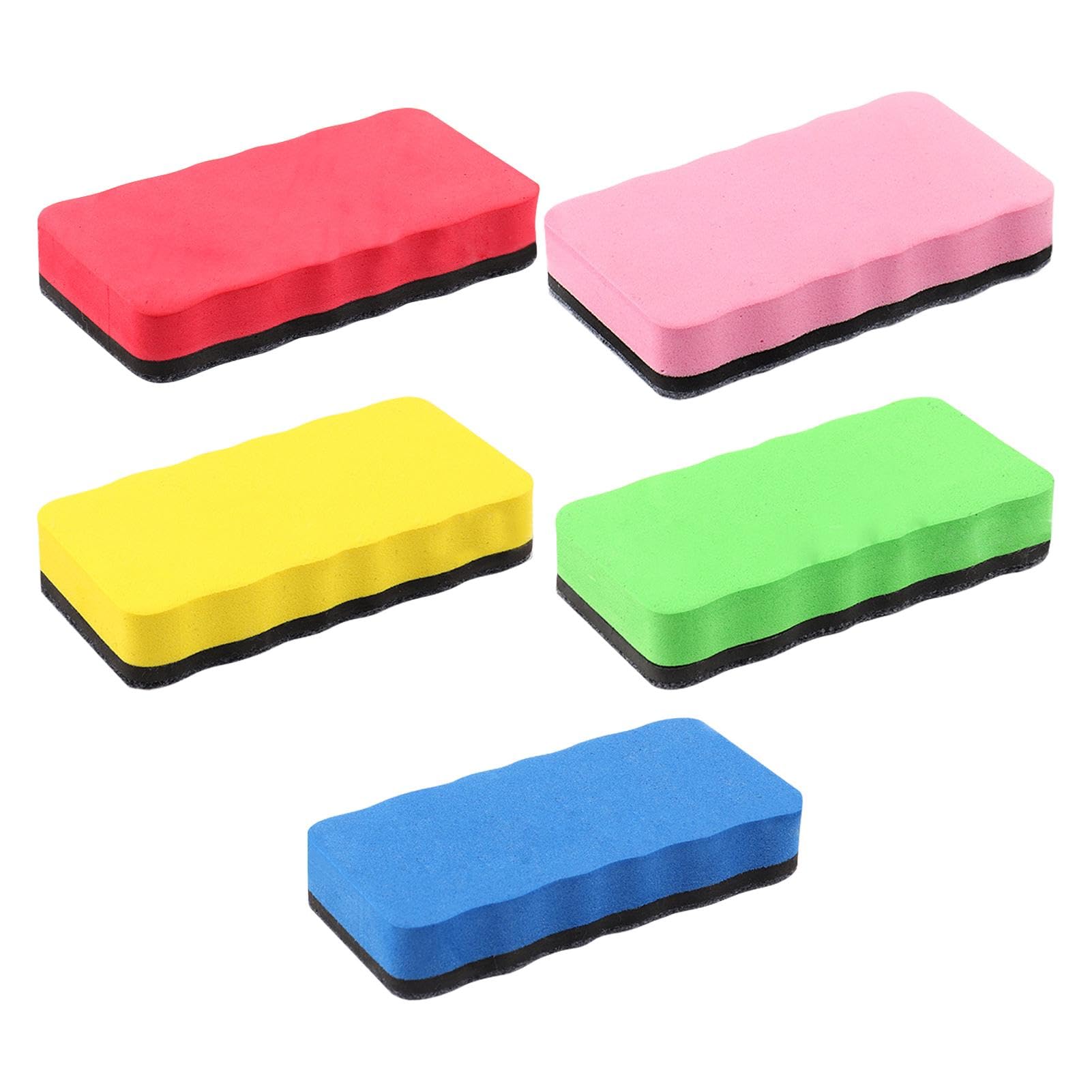 5 PCS White Board Erasers, Magnetic Whiteboard Rubber Eraser with Thick Felt Pad for Home, Office Classrooms (Red, Blue, Green, Pink, Yellow)