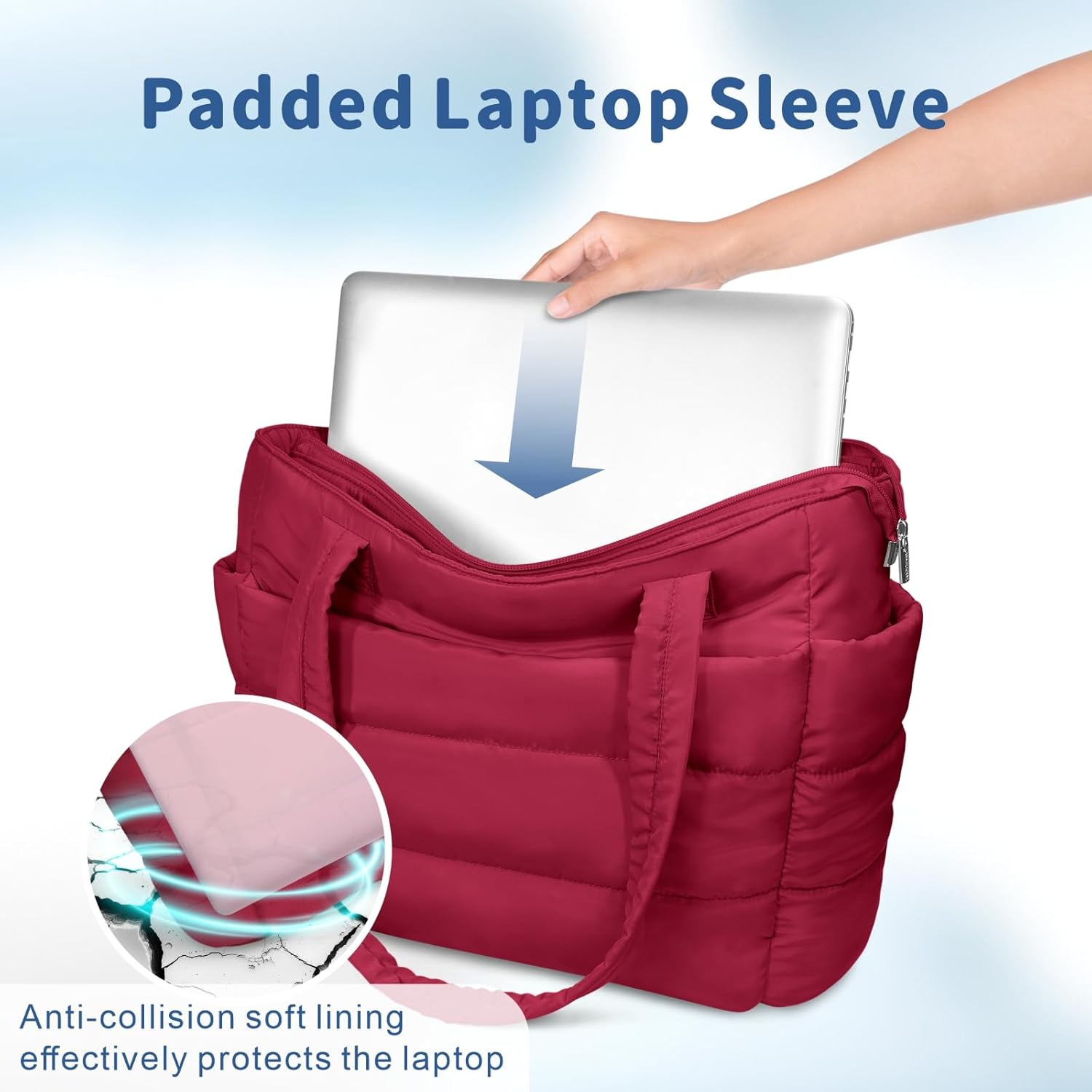 TOPDesign Puffer Tote Bag for Women, Lightweight Puffy Handbag with Compartments, Quilted Shoulder Bag for Work, Travel, Gym - Image 6